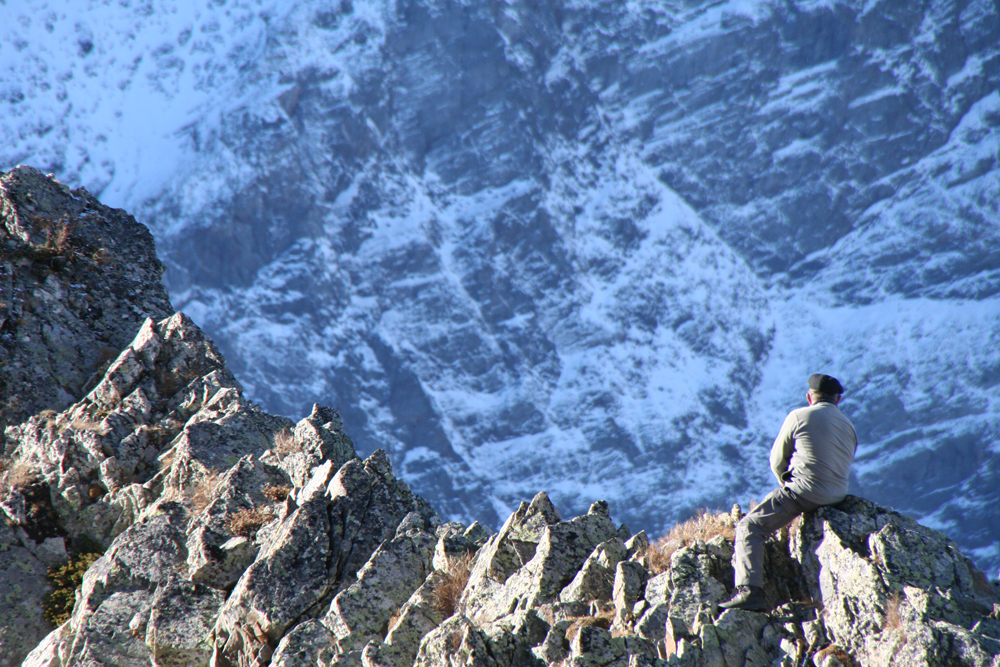 Un garde du Parc National des Ecrins chargé du suivi des bouquetins