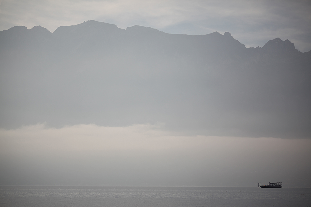 Taking depth-sounding measurements in Lake Geneva for a new map of the lakebed.