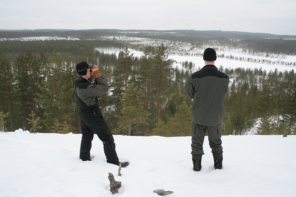 Kauko and his son looking for reindeer